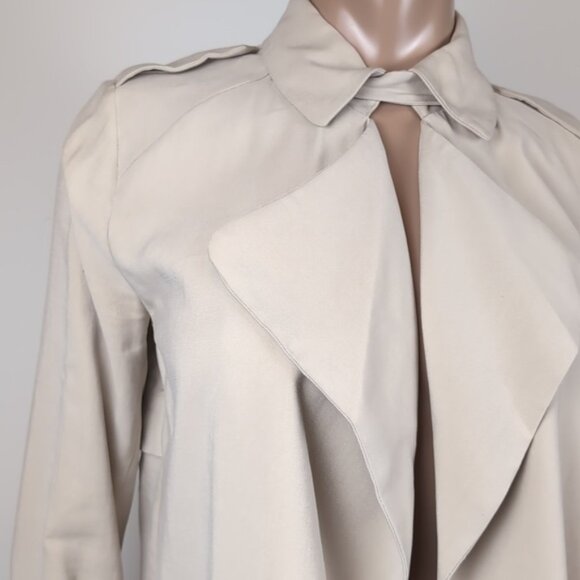 Zara Basic Waterfall Blazer Jacket Moto Draped Khaki Neutral Open Front Flowy - Picture 3 of 14